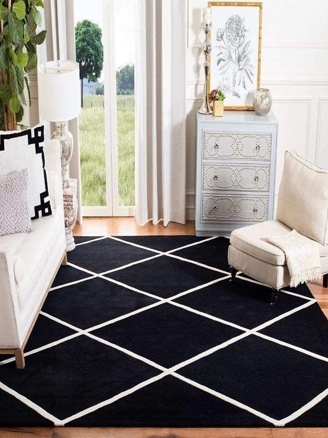 Safiya Carpet Black Geometric Woollen Carpets-picture-15