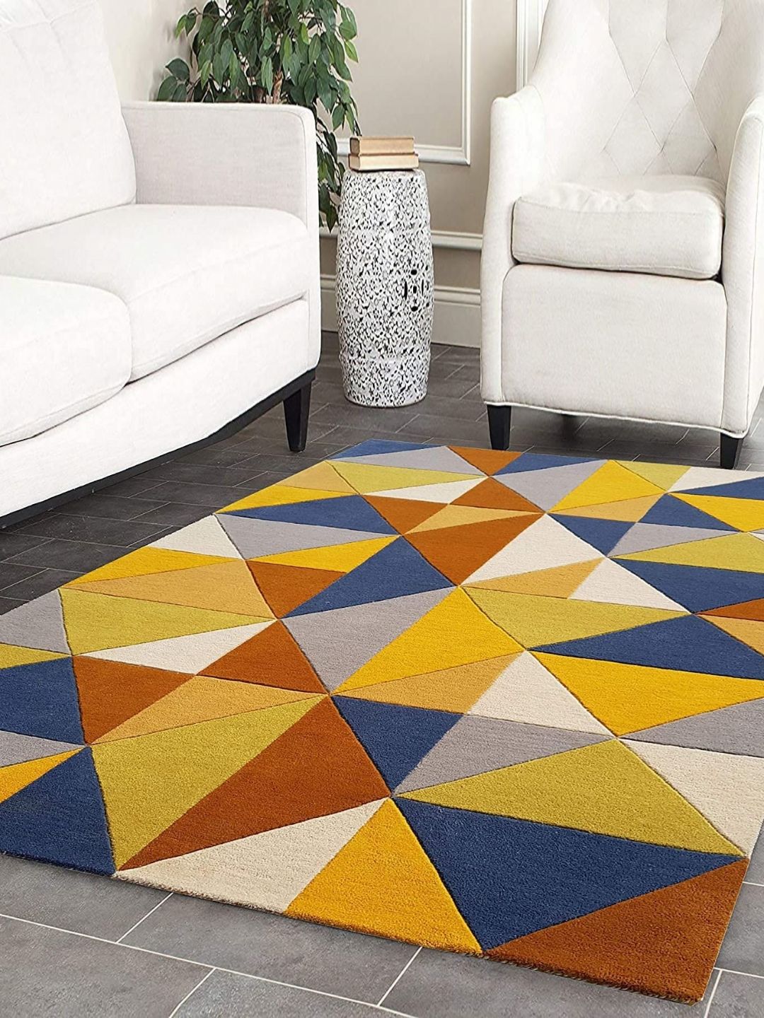 Safiya Carpet Blue Geometric Hand-Tufted Woollen Carpets-image-39
