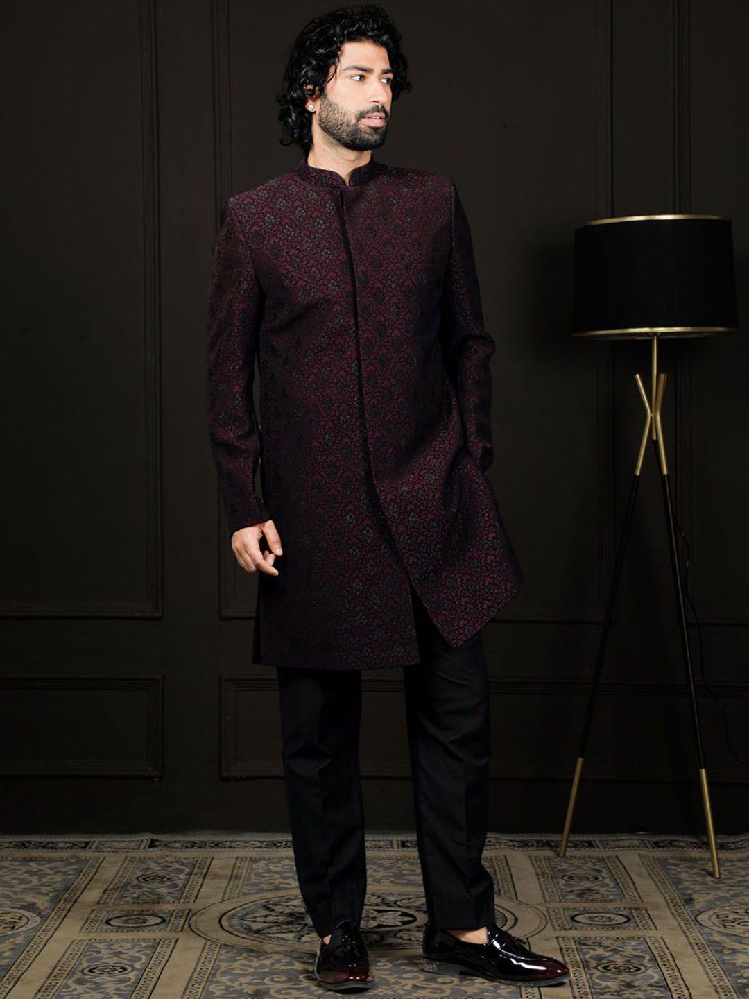VASTRAMAY Self Design Sherwani Set-image-26