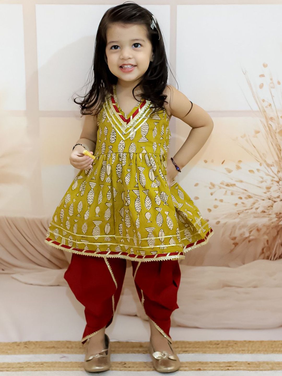 BownBee Girls Printed Regular Pure Cotton Kurta with Dhoti Pants-picture-28