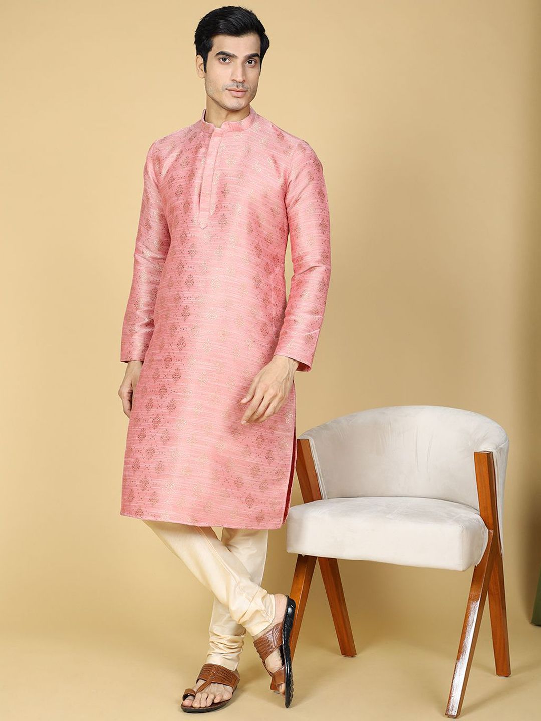 NAMASKAR Men Floral Regular Pure Cotton Kurta with Churidar-picture-18