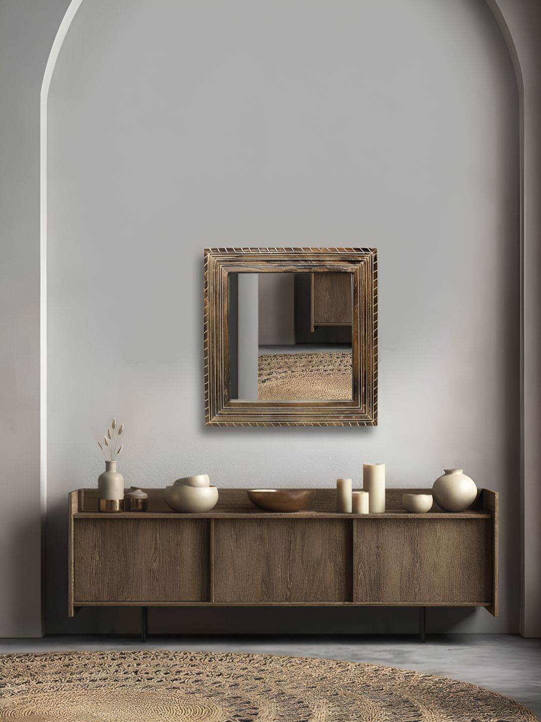 Metalsmith Brown Textured Wooden Mirror Frame-image-26