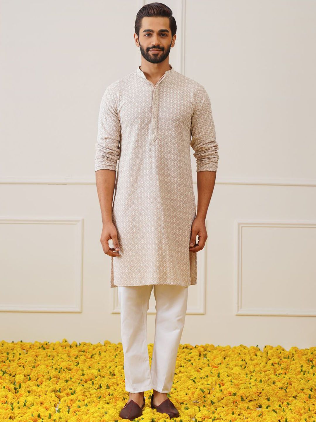 Jompers Geometric Embroidered Thread Work Pure Cotton Kurta With Pyjamas-picture-38