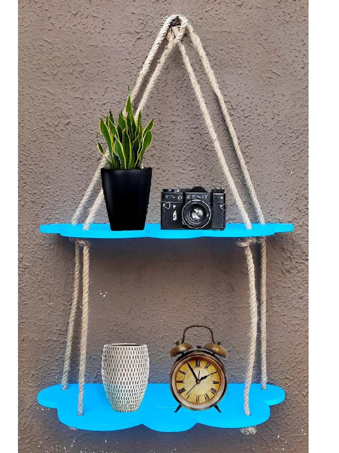 VAH Kya Bat Hai !! Blue Wooden Cloud Design 2 Layer Wall Hanging Shelf-image-25