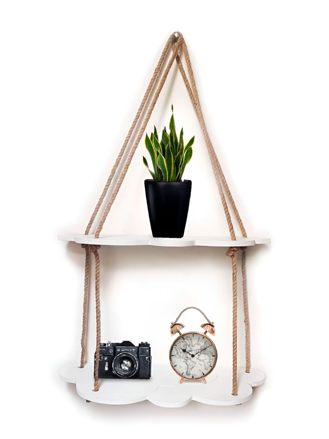 VAH Kya Bat Hai !! White Wooden Cloud Design 2 Layer Wall Hanging Shelf-image-24