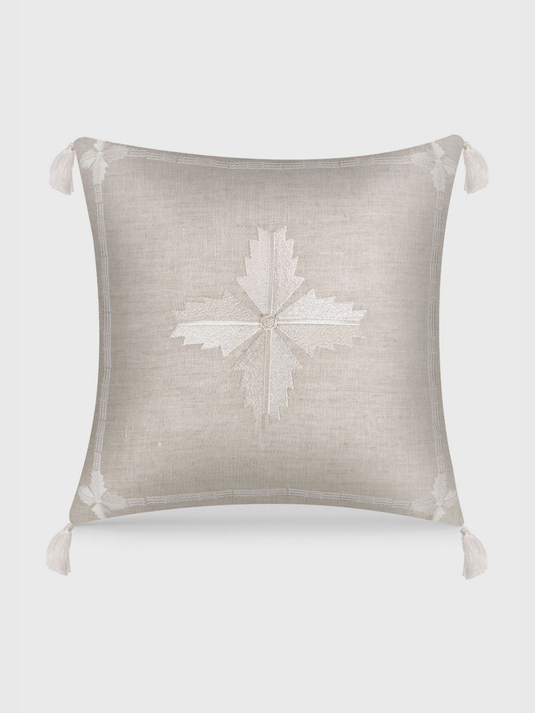 Mirooh Beige & White Embroidered Cotton Pre-Filled Cushion-picture-13