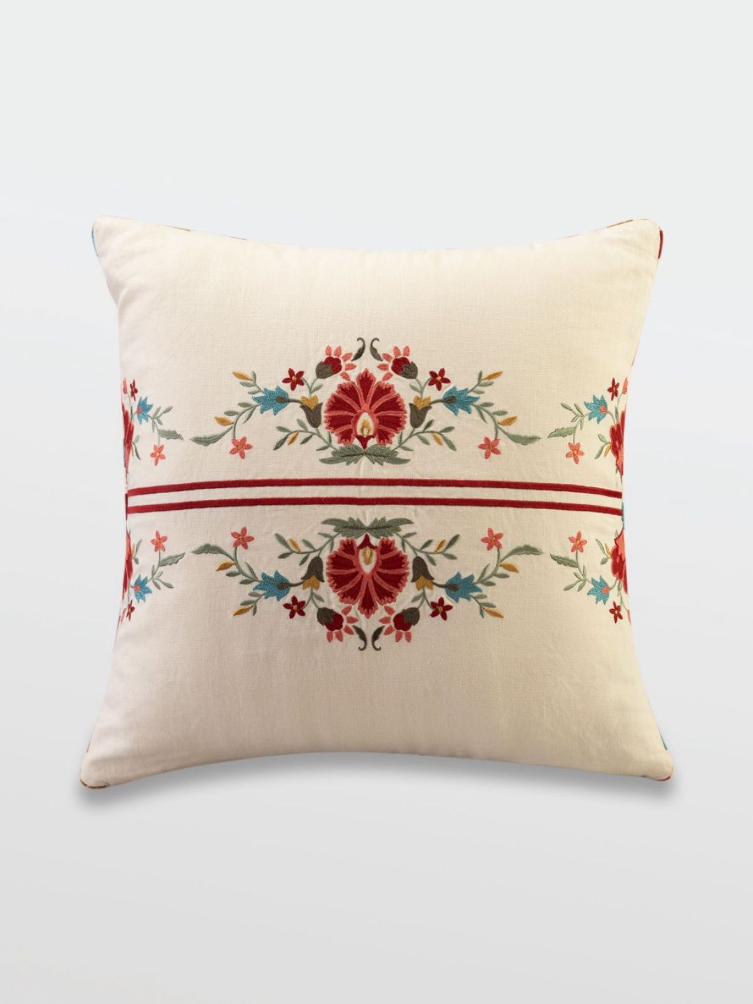 Mirooh Beige Floral Embroidered Cotton Pre Filled Cushion-picture-12