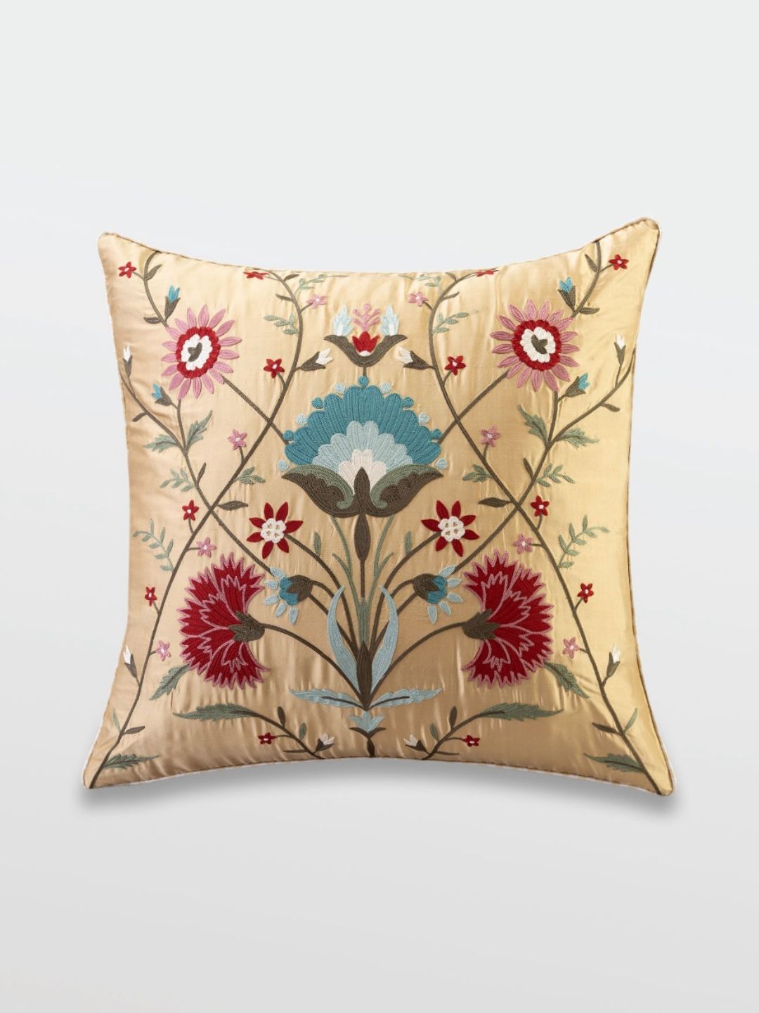 Mirooh Gold Toned Red Embroidered Cotton Cushion-picture-21