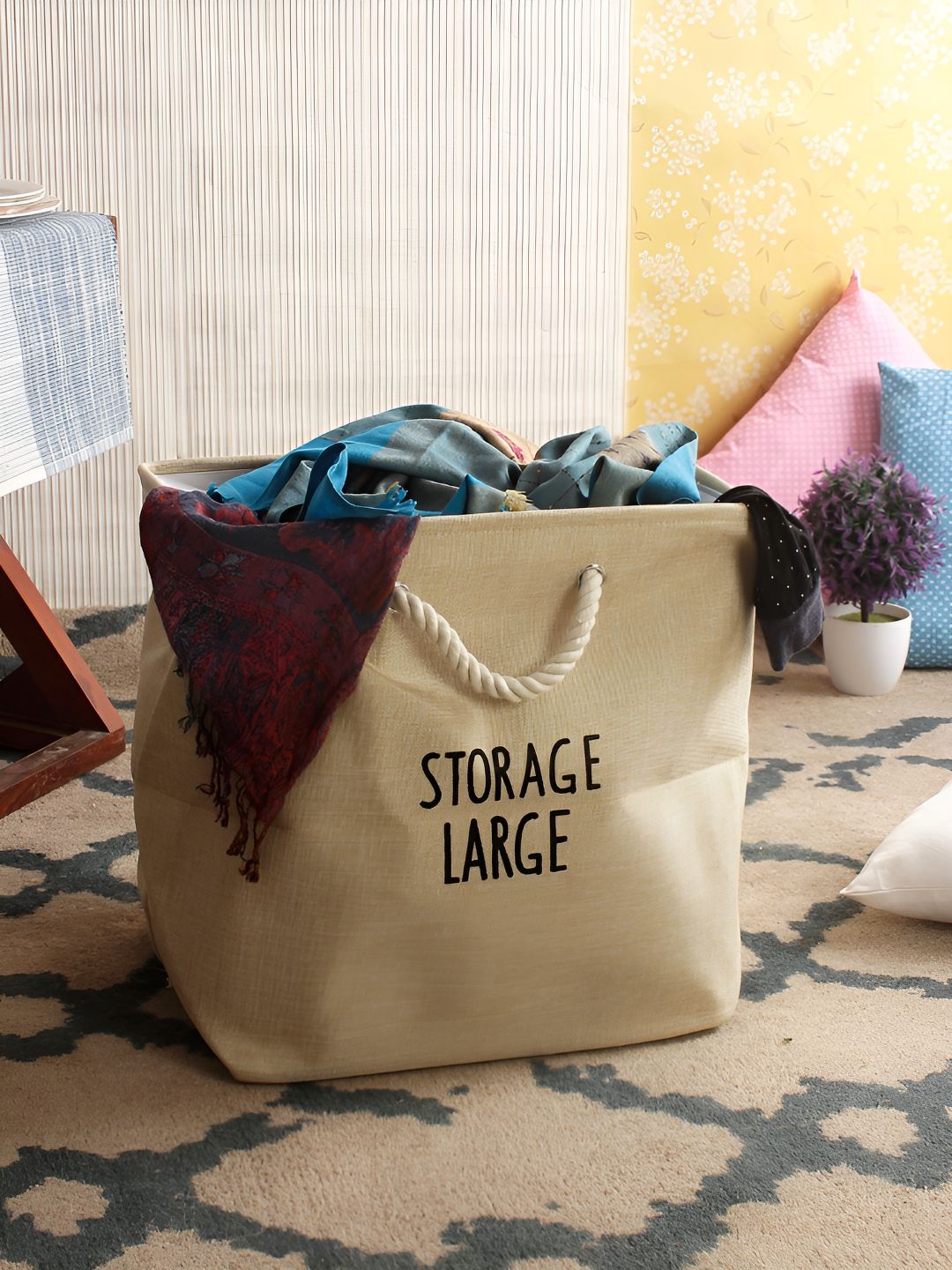 Aura Beige Printed Foldable Laundry Bag-image-31