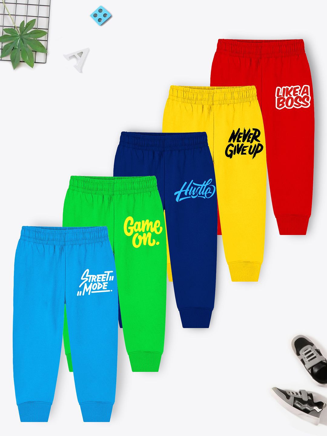 YK X Trampoline Kids Pack of 5 Printed Cotton Mid Rise Joggers-picture-19