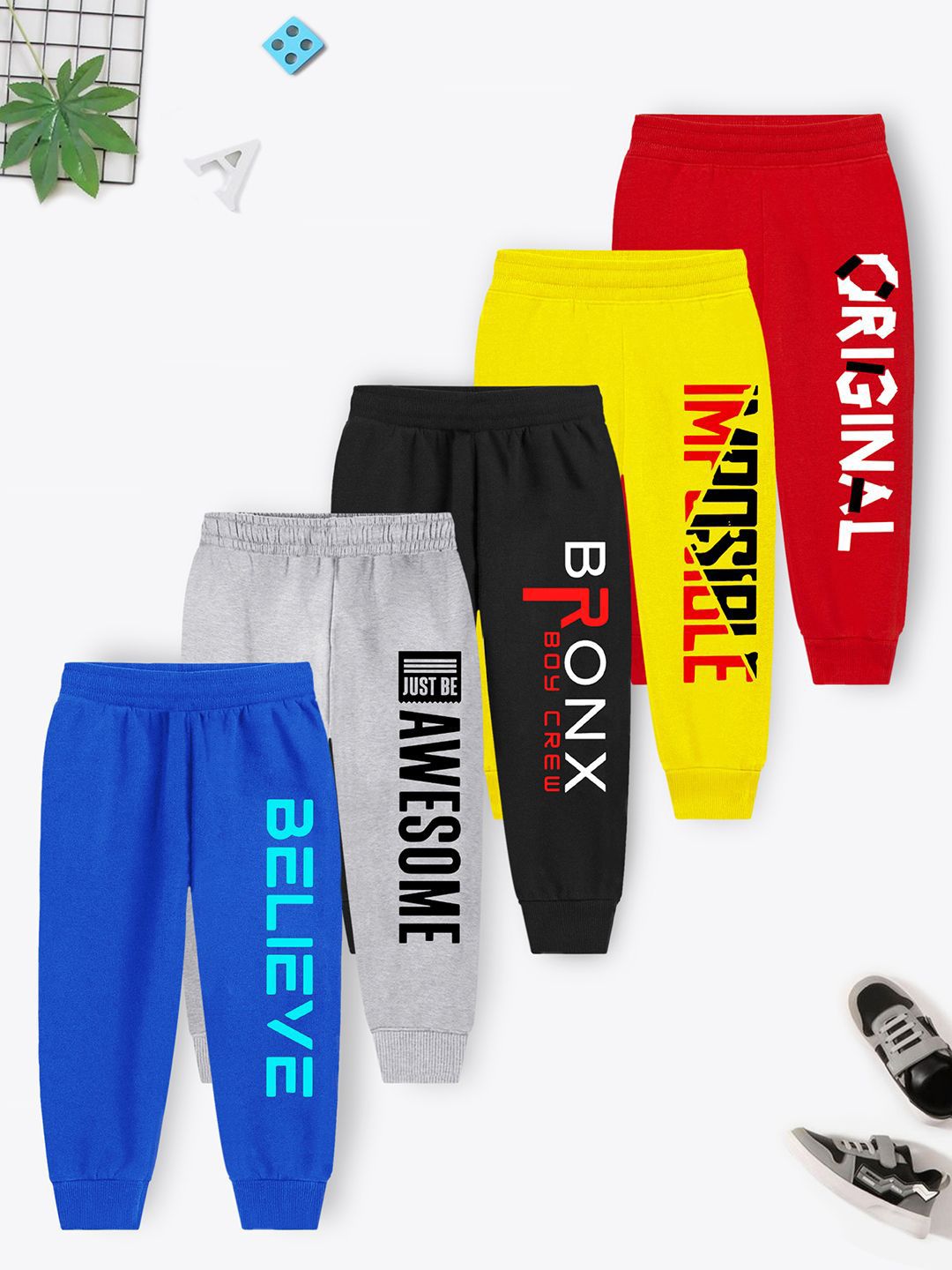 YK X Trampoline Kids Pack Of 5 Printed Cotton Mid Rise Joggers-picture-13