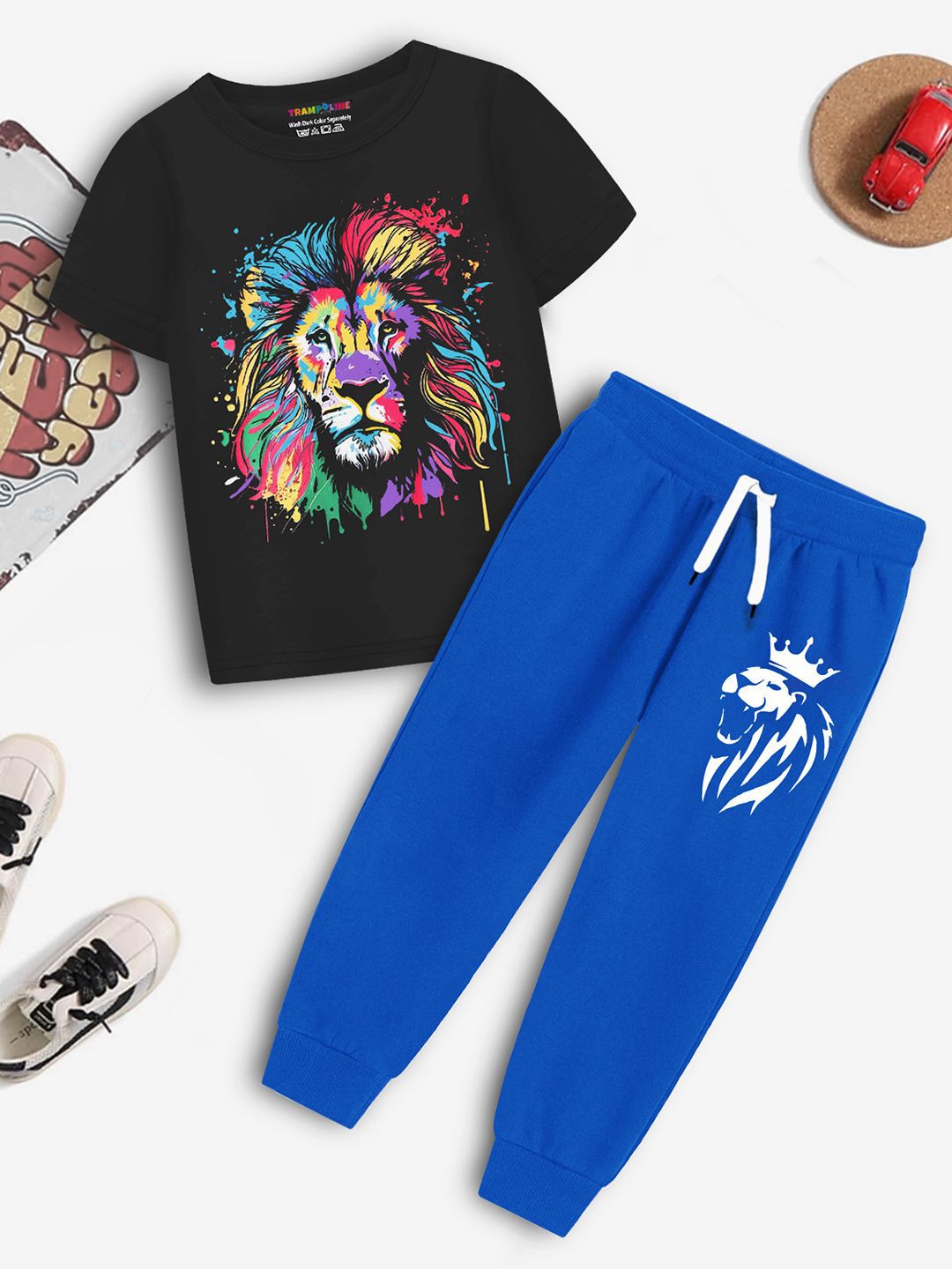 YK X Trampoline Kids Graphic Printed Round Neck T-shirt with Trousers-picture-12