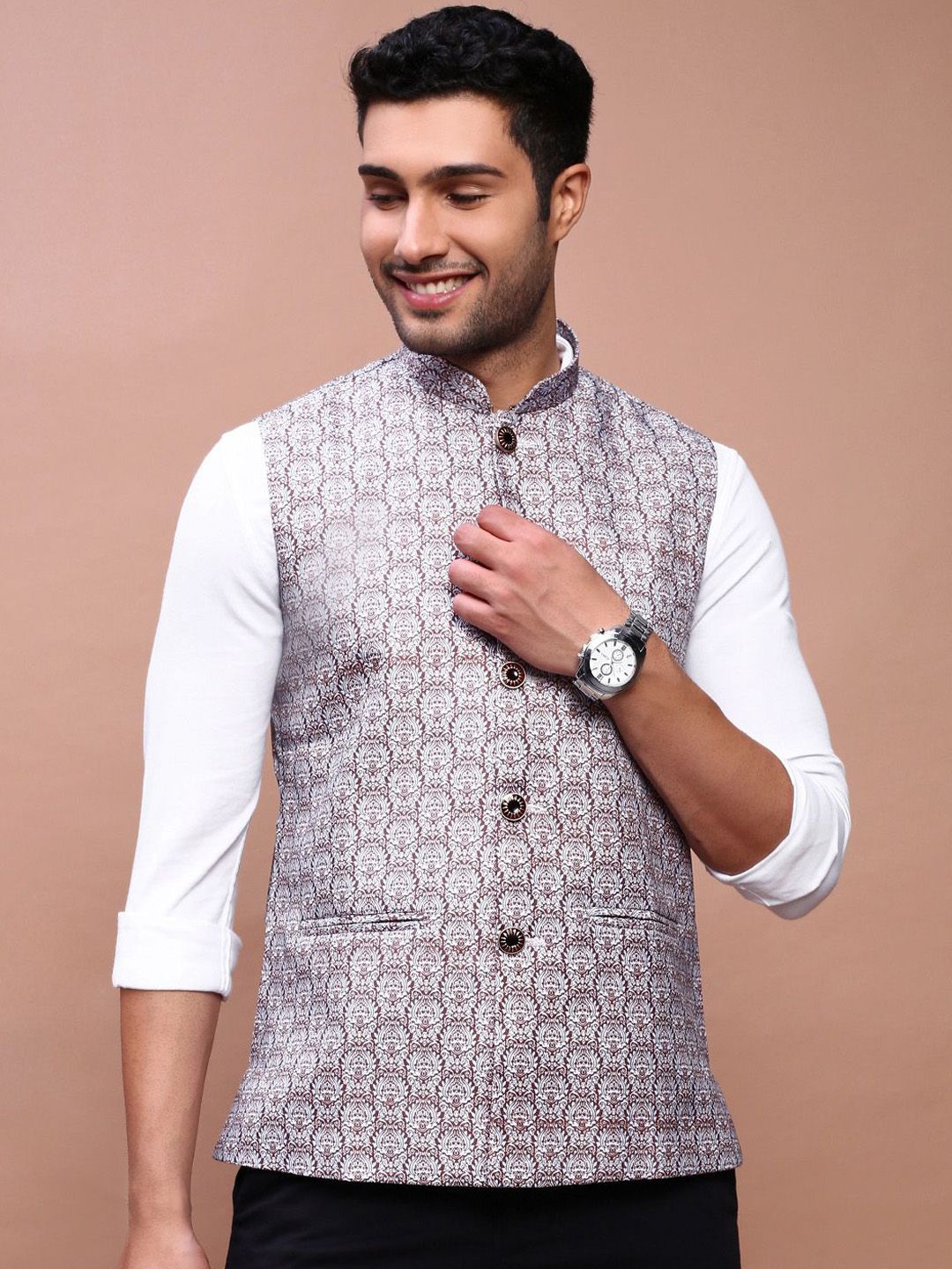 showoffff SHOWOFF Printed Woven Slim-Fit Nehru Jackets-picture-29