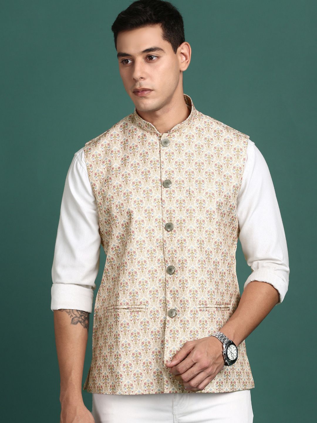 showoffff SHOWOFF Floral Printed Slim Fit Nehru Jacket-picture-44