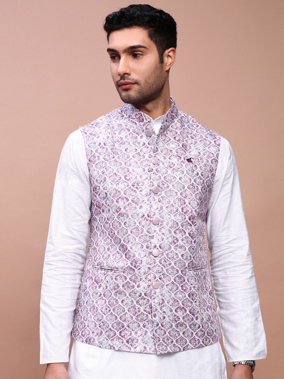 SHOWOFF Embroidered Slim Fit Nehru Jackets-image-45