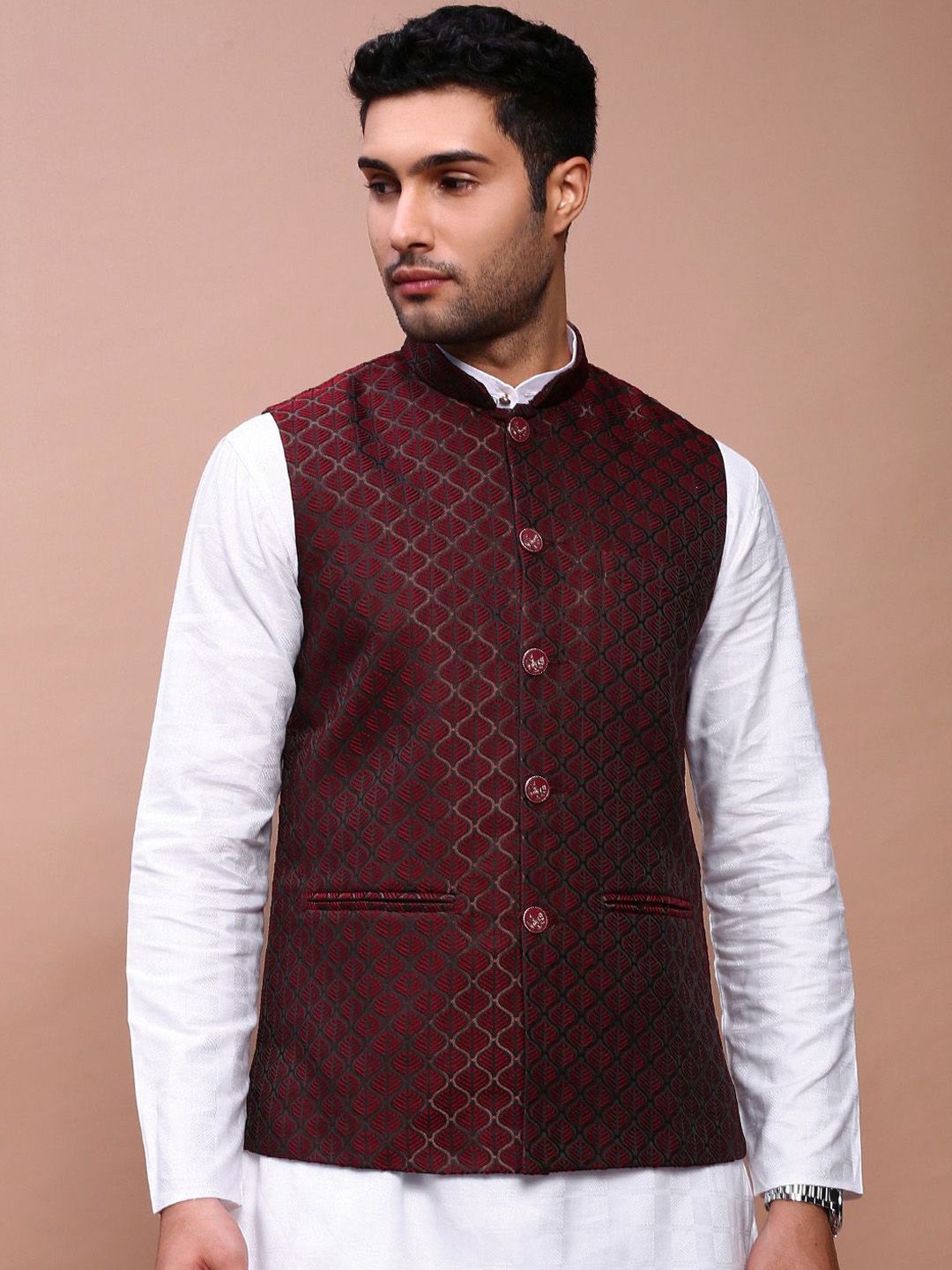 showoffff SHOWOFF Woven Design Slim Fit Nehru Jackets-picture-56