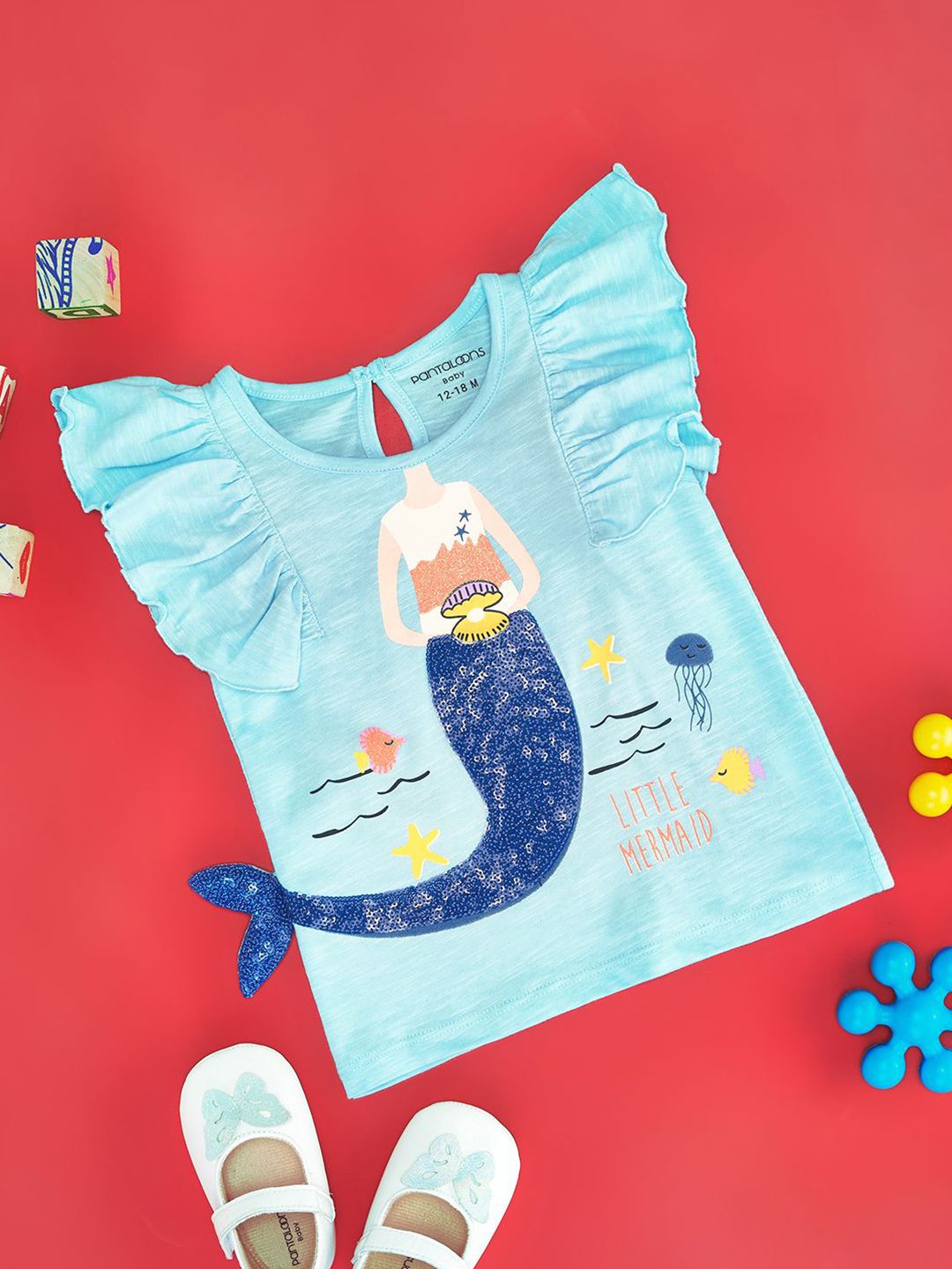 Pantaloons Baby Print Flutter Sleeve Cotton Top