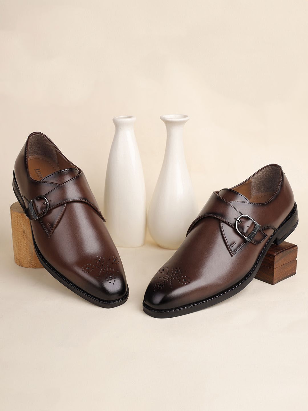 LOUIS STITCH Men Leatherette Dual Tone Patina Shaded Monk Shoes-picture-22