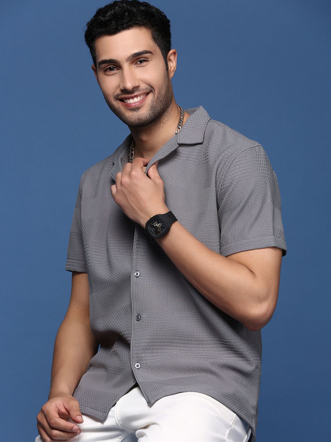 SHOWOFF Men Solid Textured Cotton Standard Relaxed Fit Casual Shirt-picture-19