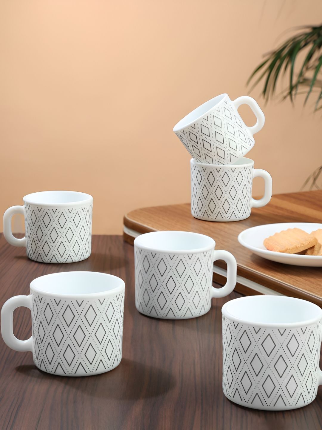 Larah by BOROSIL White & Black 6 Pieces Printed Opalware Matte Mugs 100 ml-picture-27