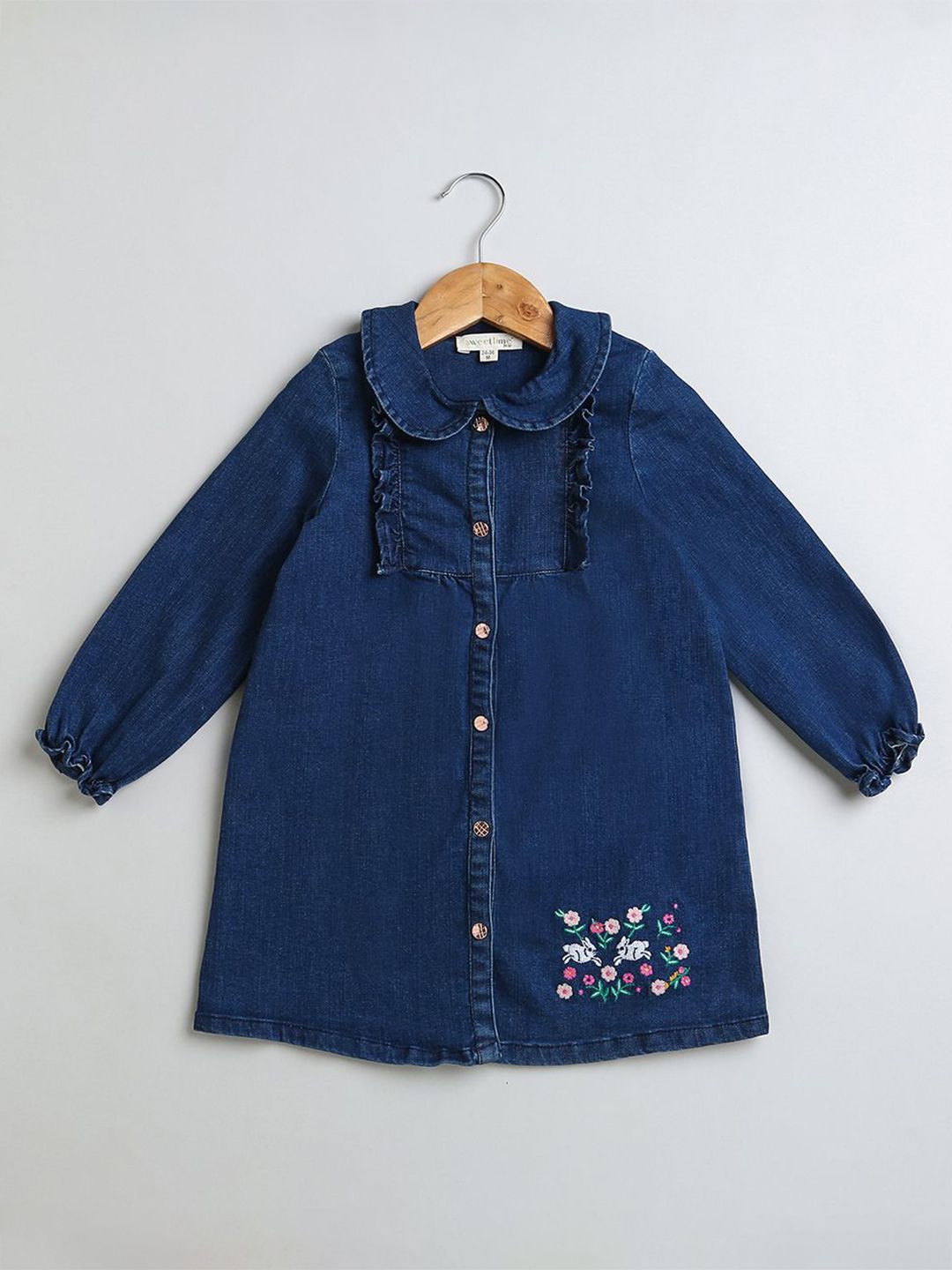 Sweetlime By AS Girls Peter Pan Collar Denim Shirt Dress-picture-53