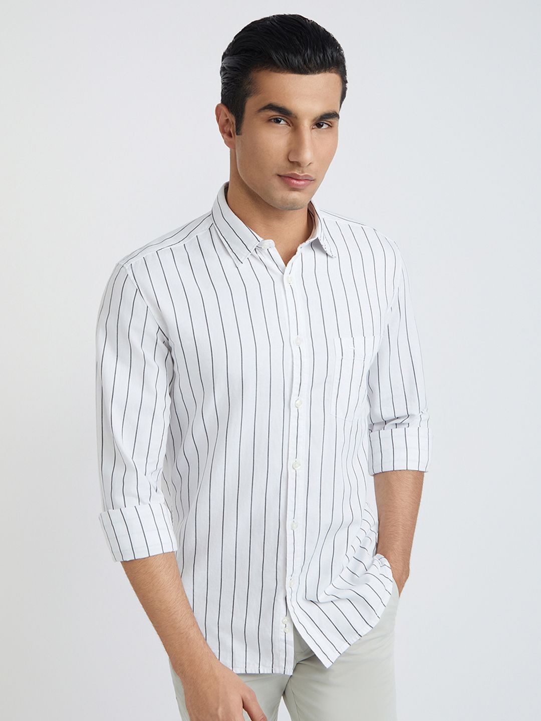 Parx Men Slim Fit Striped Opaque Spread Collar Casual Shirt-picture-13