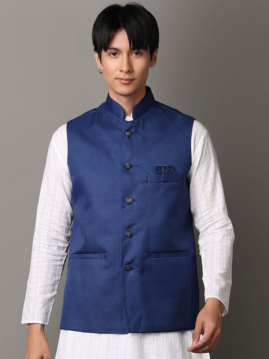 V-Mart Mandarin Collar Woven Nehru Jackets-picture-26