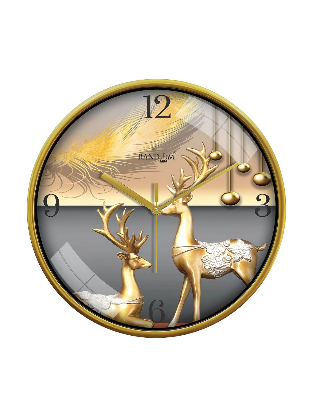RANDOM Grey & Gold-Toned Printed Analogue Contemporary Wall Clock-image-26