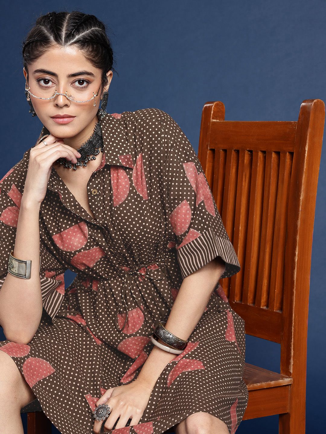 Taavi Block Print Legacy Printed A-Line Pure Cotton Ethnic Dress-image-28