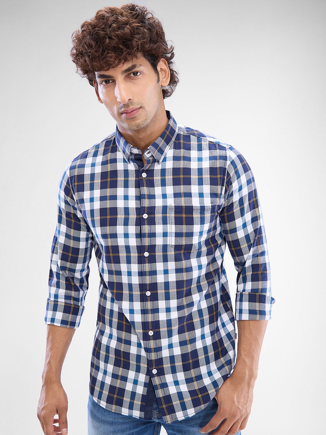 SPYKAR Men Slim Fit Opaque Checked Spread Collar Casual Shirt-picture-26