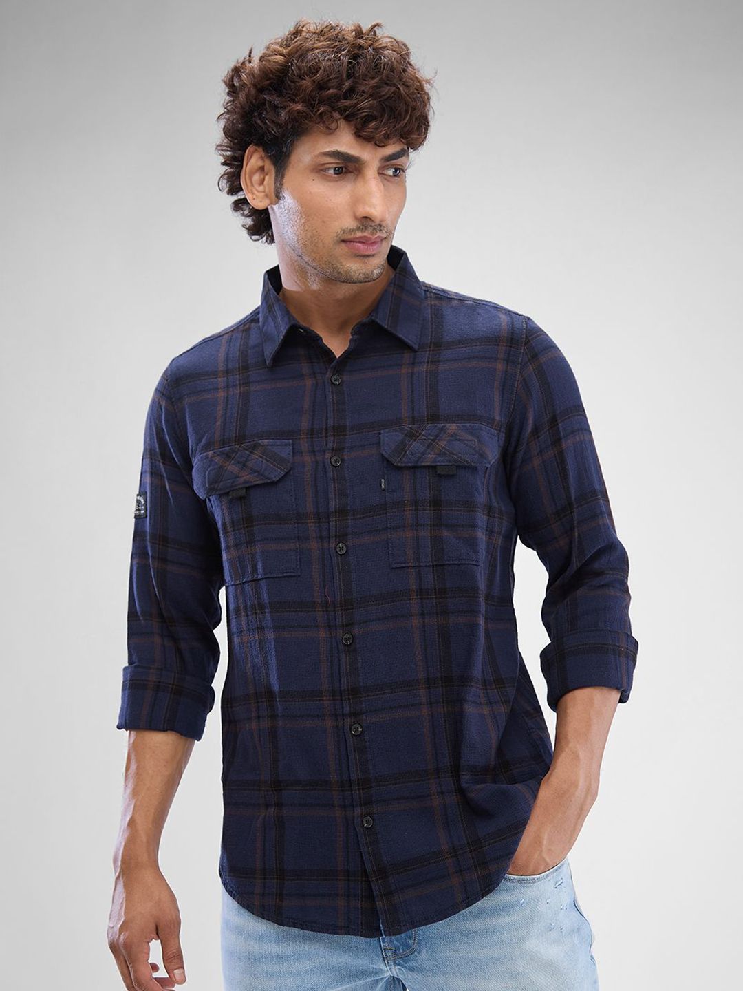 SPYKAR Men Slim Fit Opaque Checked Spread Collar Casual Shirt-picture-17