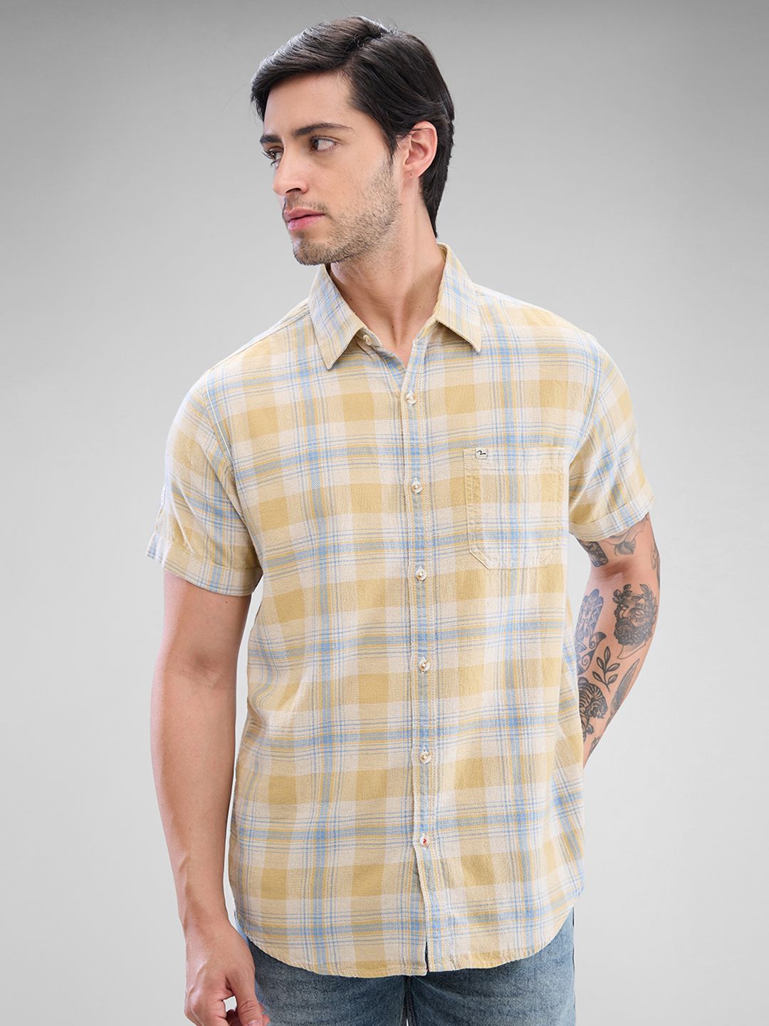 SPYKAR Men Slim Fit Opaque Checked Spread Collar Casual Shirt-picture-24