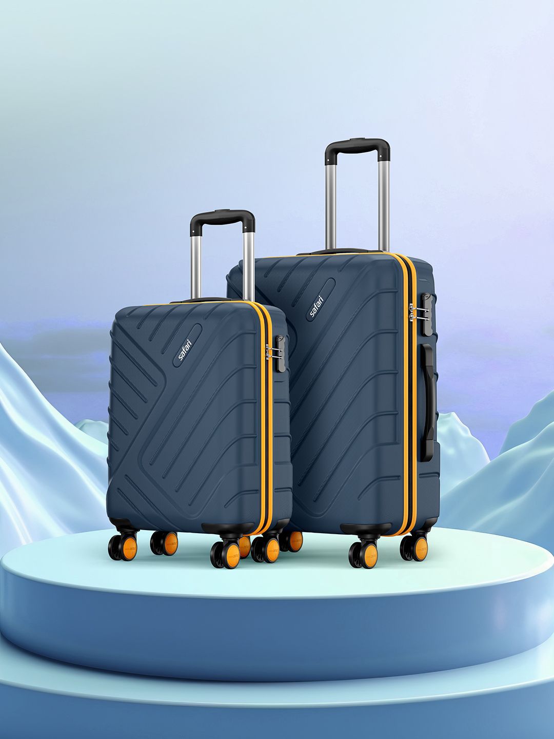 Safari Accent Set Of 2 Polycarbonate 8 wheel Hard Cabin & Medium Trolley Suitcase