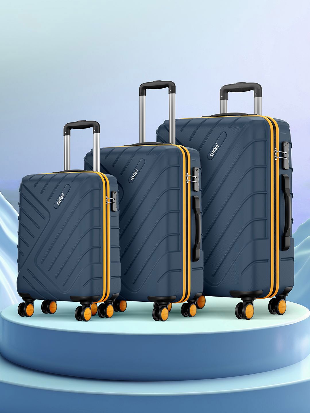 Safari accent Set Of 3 Hard Sided Trolley Suitcase