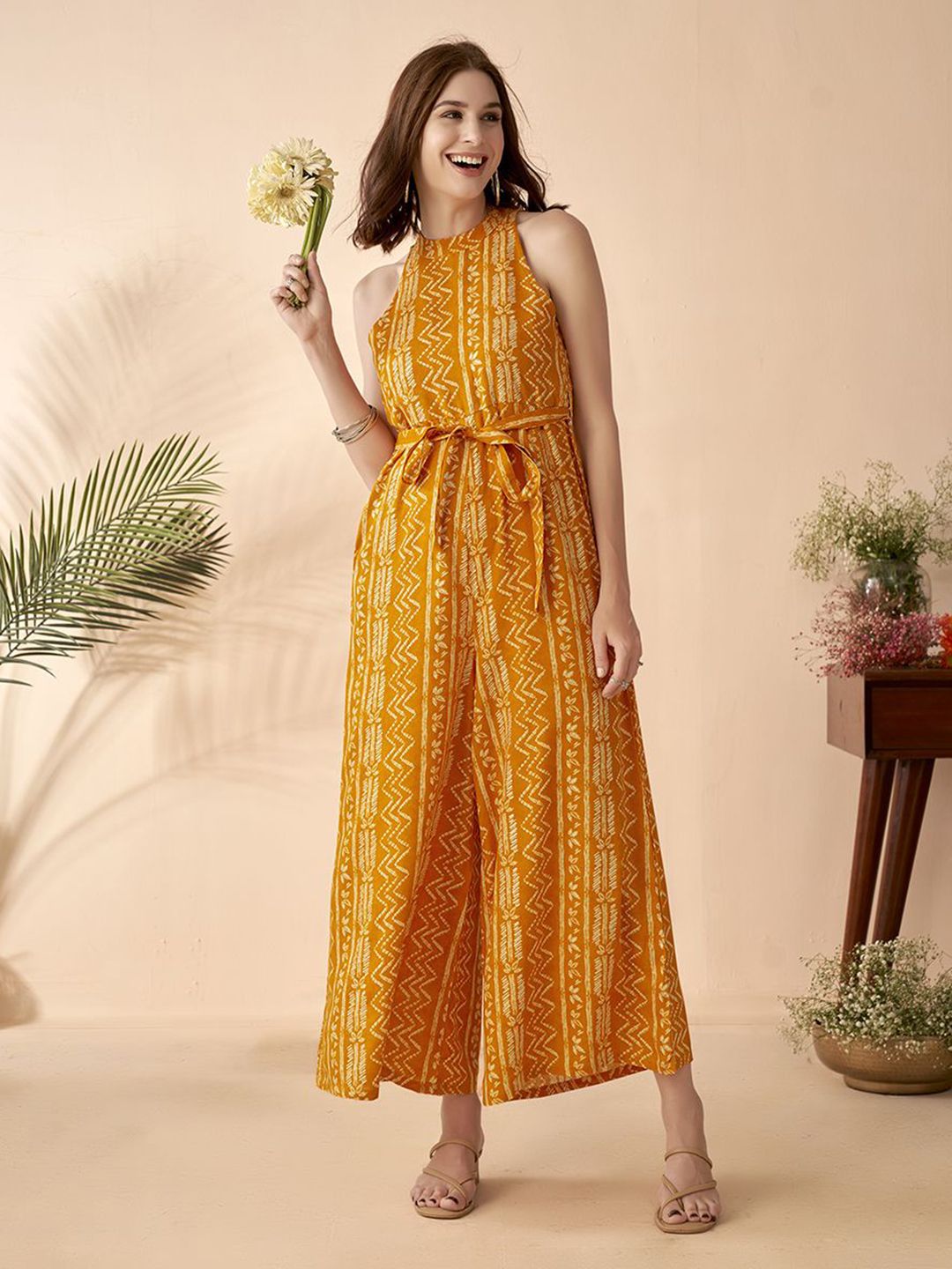 Anouk Printed Halter Neck Sleeveless Basic Jumpsuit-picture-19