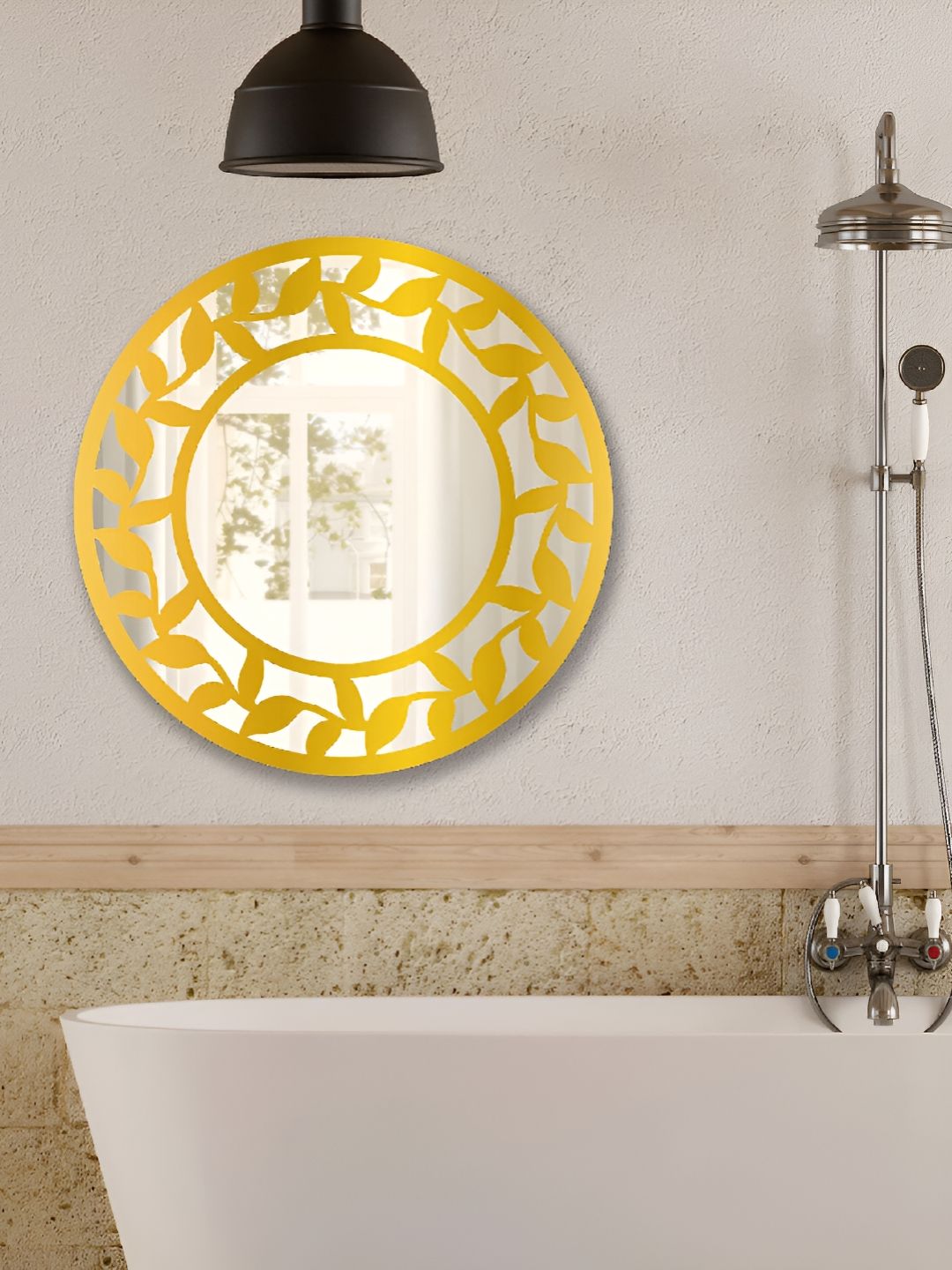 Asian royal Yellow Round Glass Wall Mirror-image-49