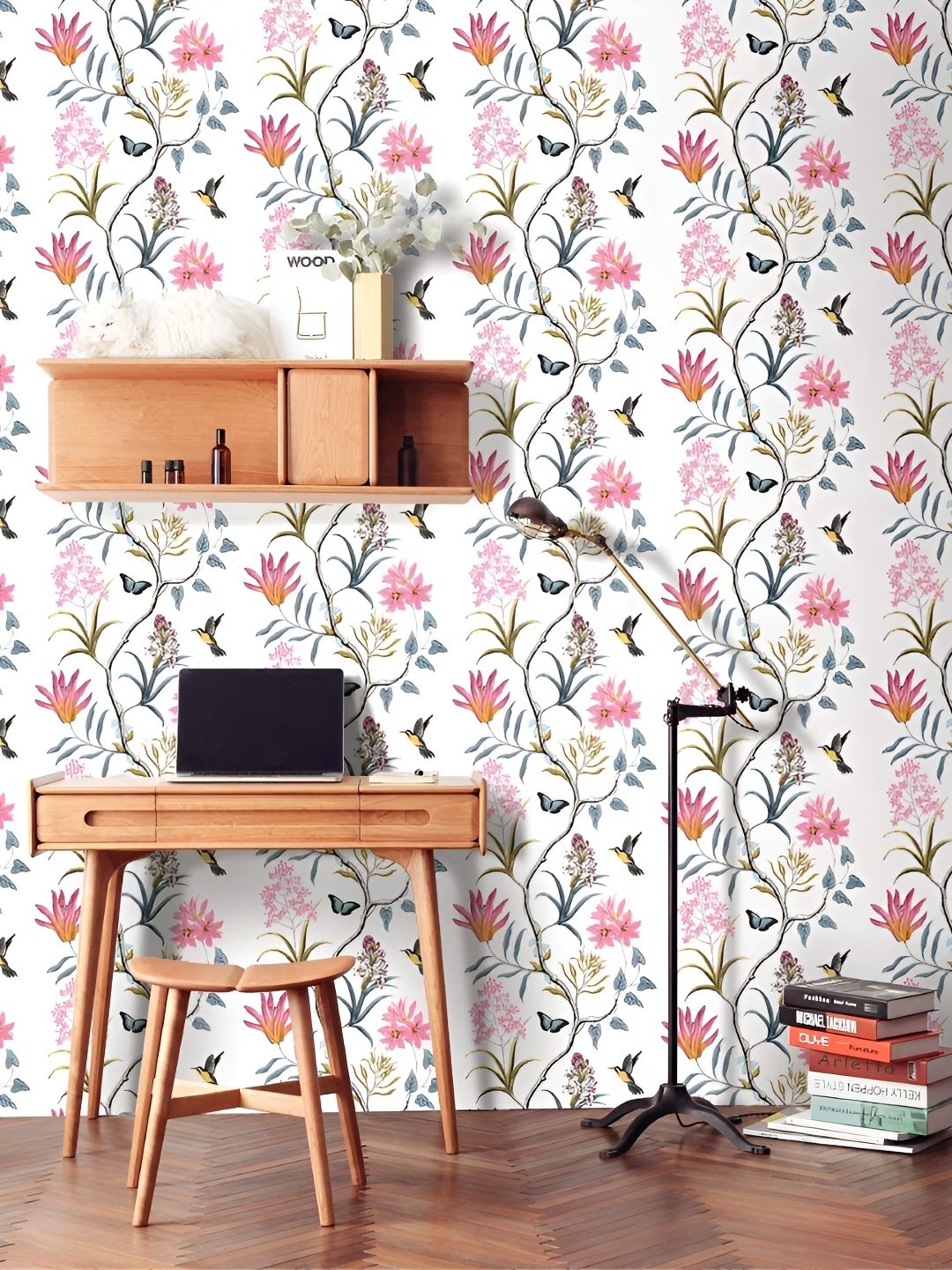 Asian royal White & Pink Floral Printed Self-Adhesive Wall Sticker-picture-10