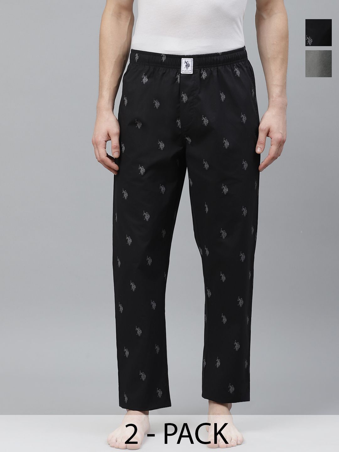 U.S. Polo Assn. Pack of 2 Printed Mid-Rise Pure Cotton Straight Lounge Pants-picture-19