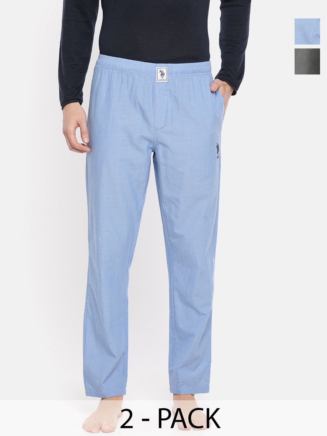 U.S. Polo Assn. Pack of 2 Men Mid-Rise Pure Cotton Straight Lounge Pants-picture-35