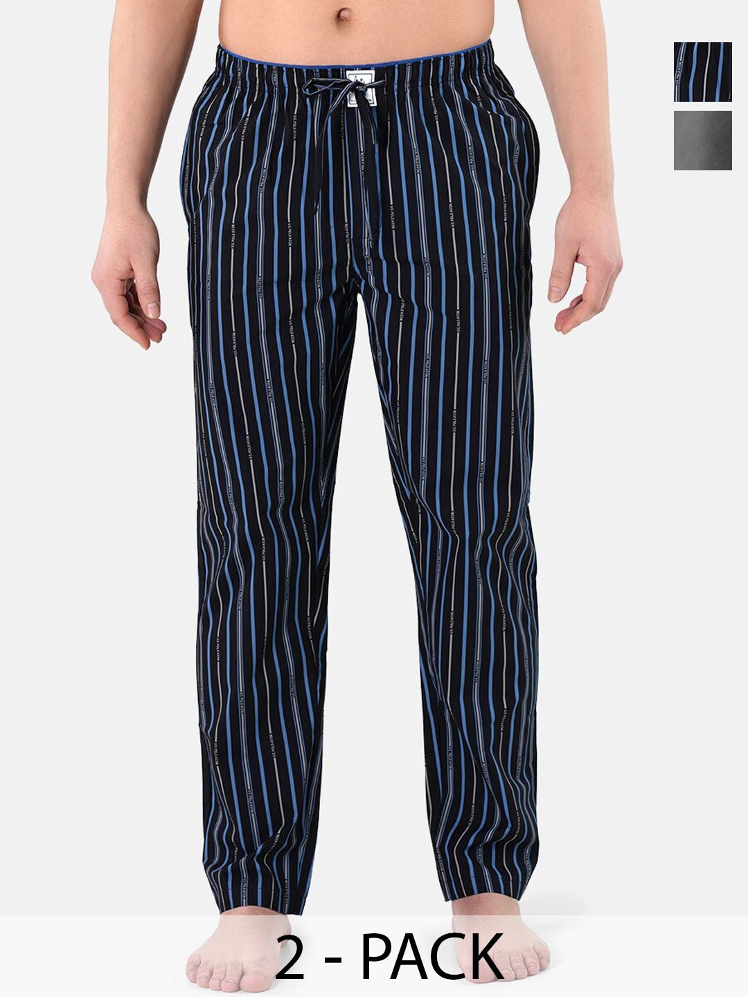 U.S. Polo Assn. Pack of 2 Men Striped Mid-Rise Pure Cotton Straight Lounge Pants-picture-30