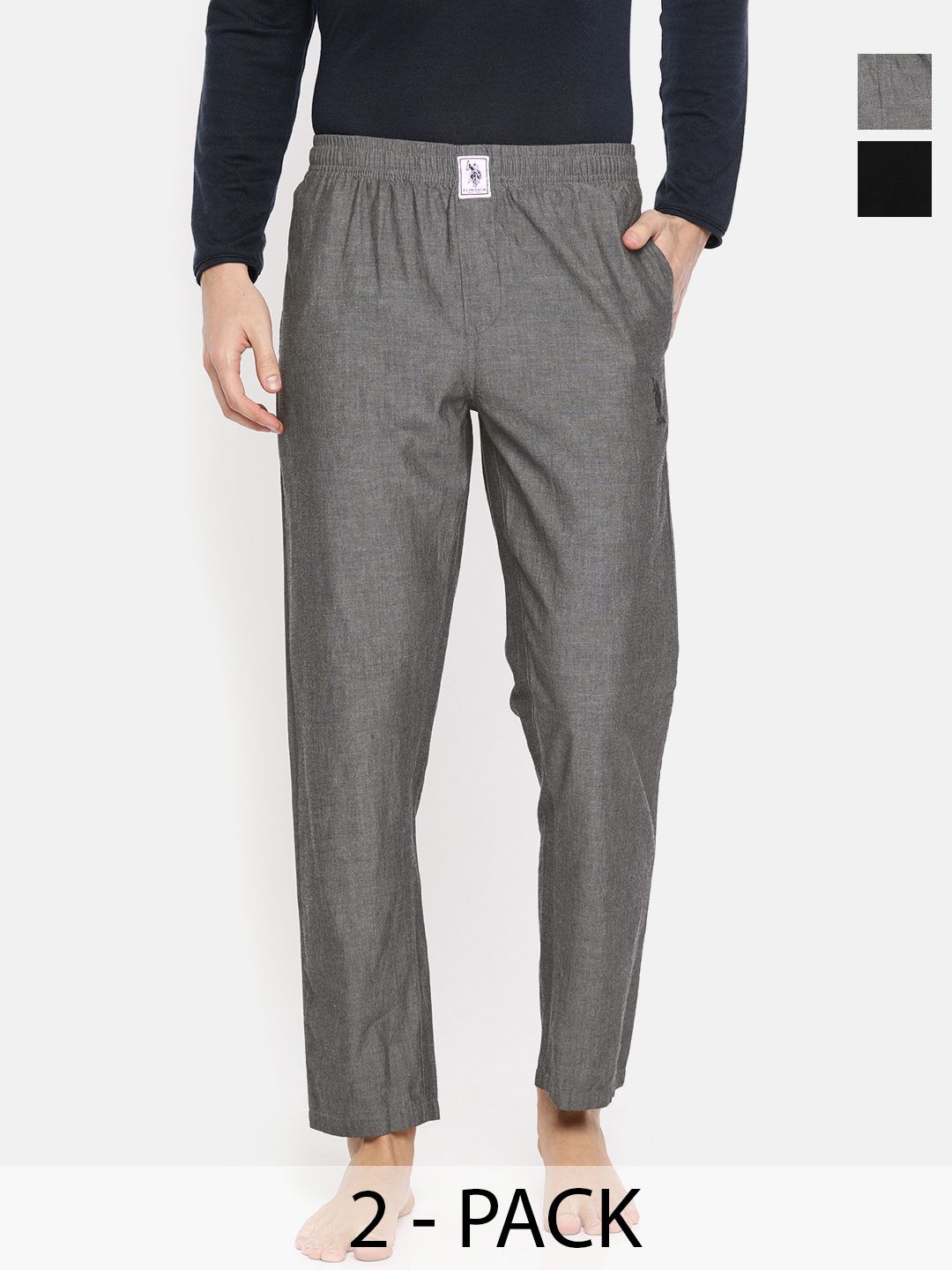 U.S. Polo Assn. Pack of 2 Men Mid-Rise Pure Cotton Straight Lounge Pants-picture-36