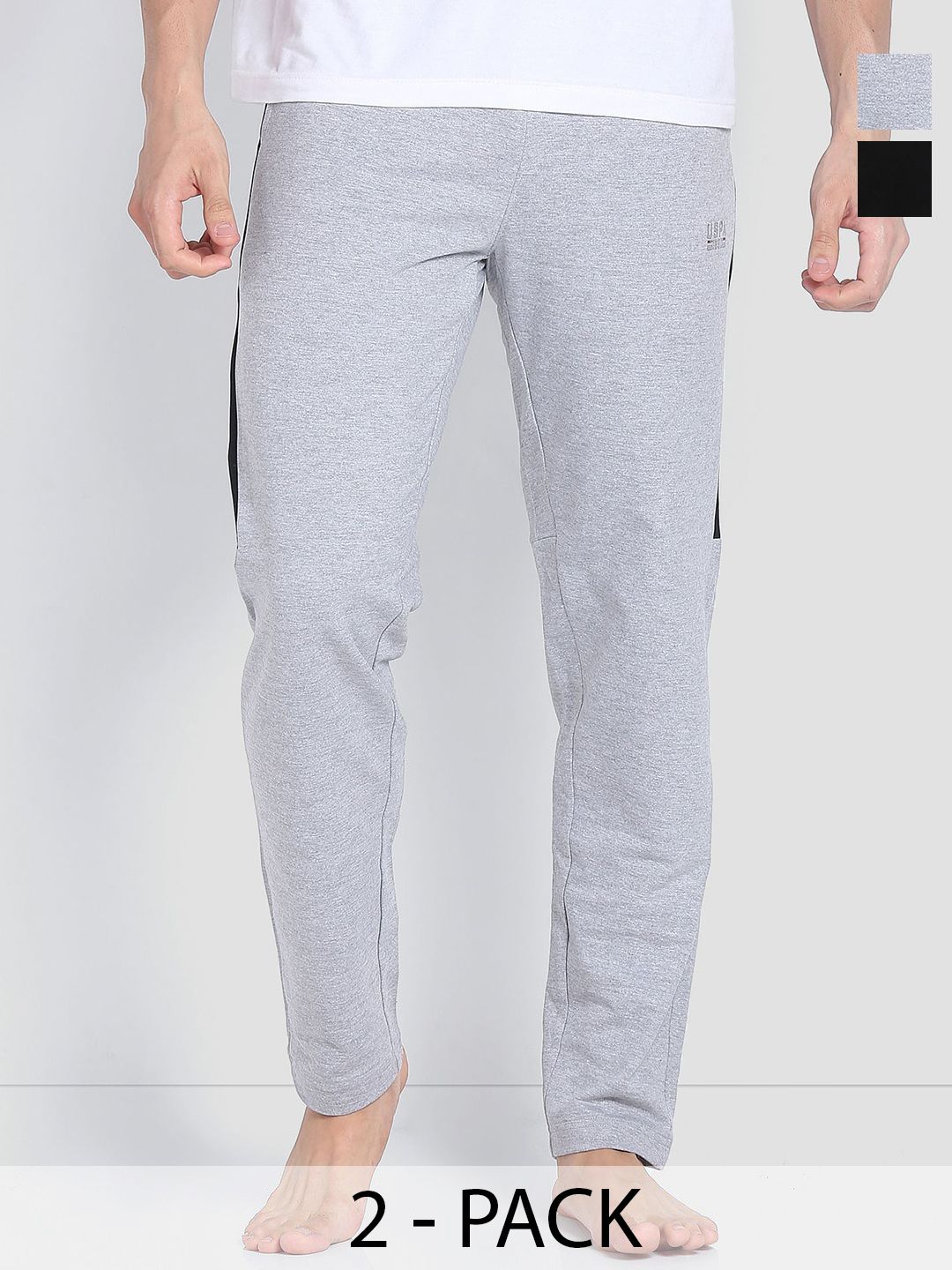 U.S. Polo Assn. Pack of 2 Men Mid-Rise Pure Cotton Straight Lounge Pants-picture-38