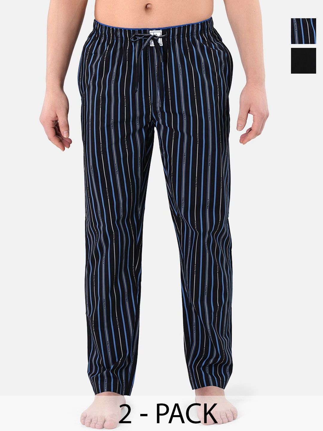 U.S. Polo Assn. Pack of 2 Men Striped Mid-Rise Pure Cotton Straight Lounge Pants-picture-31