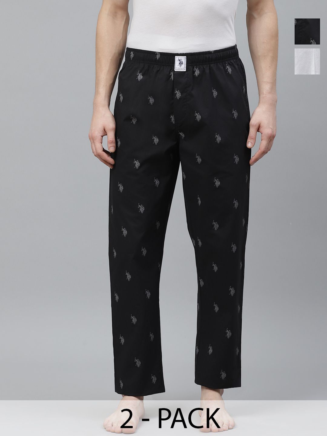 U.S. Polo Assn. Pack of 2 Men Printed Mid-Rise Pure Cotton Straight Lounge Pants-picture-49
