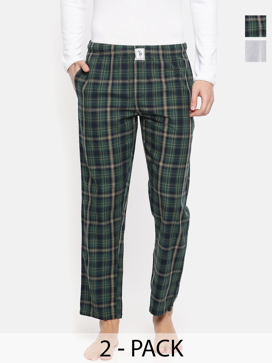 U.S. Polo Assn. Pack of 2 Men Checked Mid-Rise Pure Cotton Straight Lounge Pants-picture-39