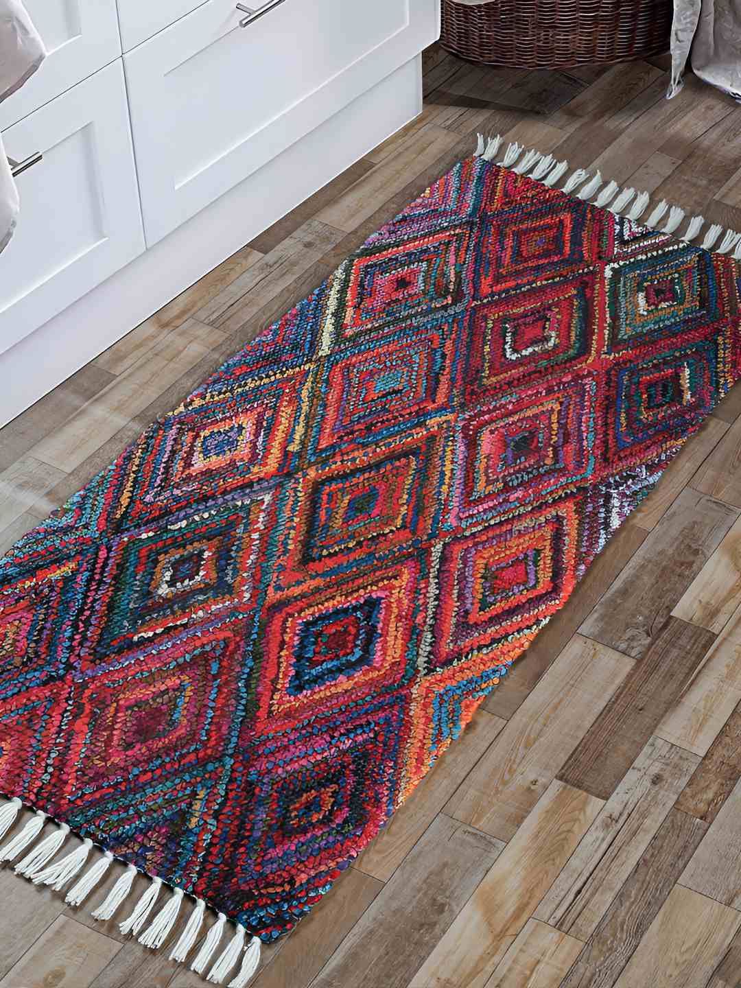 HOMADORN Red & Blue Geometric Printed Anti Skid Floor Mats