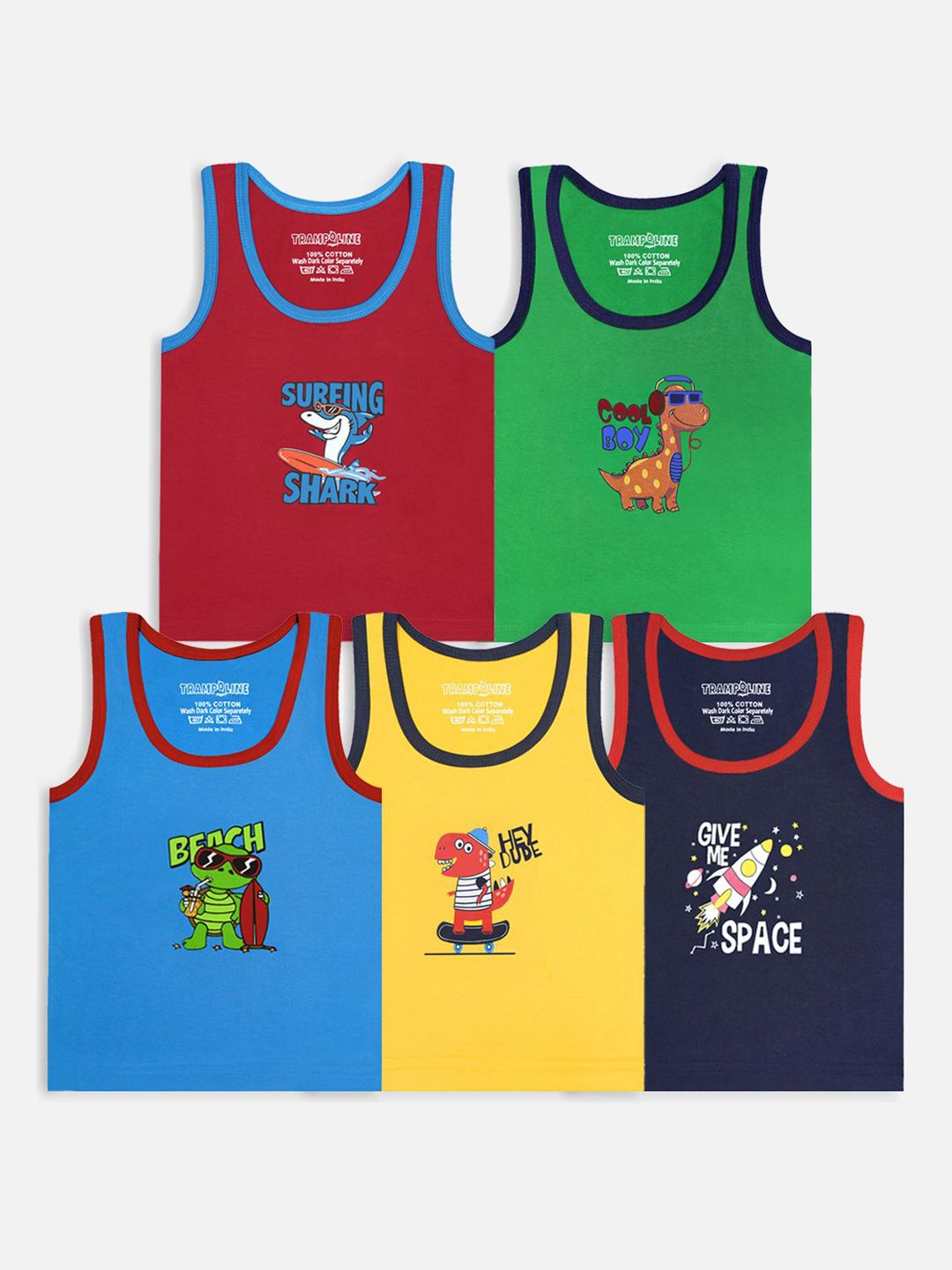 YK X Trampoline Pack Of 5 Boys Printed Cotton Innerwear Vests-picture-10