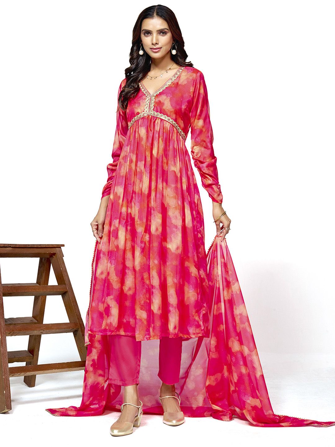 Sangria Printed A-Line Kurta With Trousers & Dupatta-picture-31