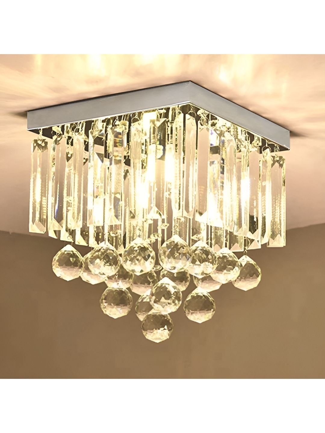 ganeshart Transparent & Silver-Toned  Glass Contemporary Square Ceiling Lamp-picture-30