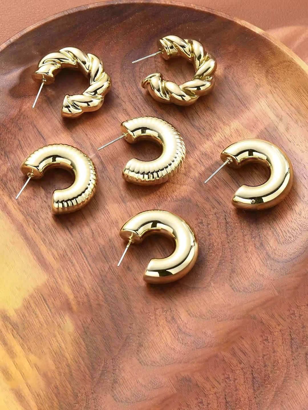 Jewels Galaxy Set of 3 Gold-Plated Half Hoop Earrings-picture-10